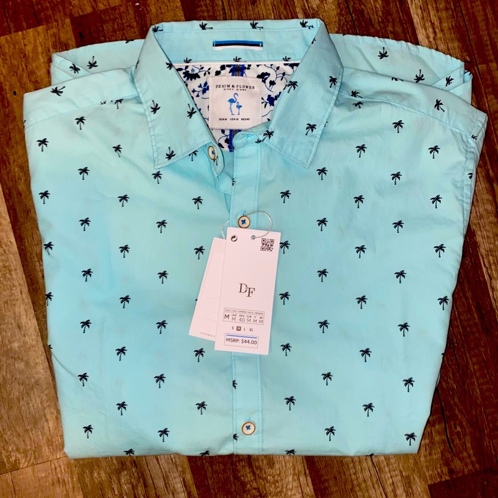 Denim & Flower button up palm tree